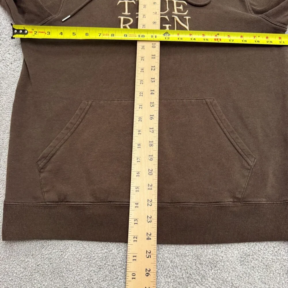 True Religion Hoodie Pullover Sweatshirt Men Small Brown Embroidered Logo Fleece